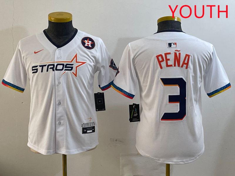 Youth Houston Astros #3 Pena White Fourth generation Joint Name 2025 Nike MLB Jersey style 9